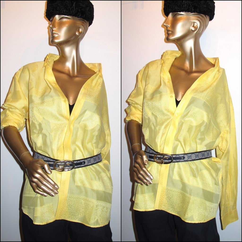 Gianni Versace Vintage Iconic Men Shirt Jacquard Silk, Sz50 - poupishop