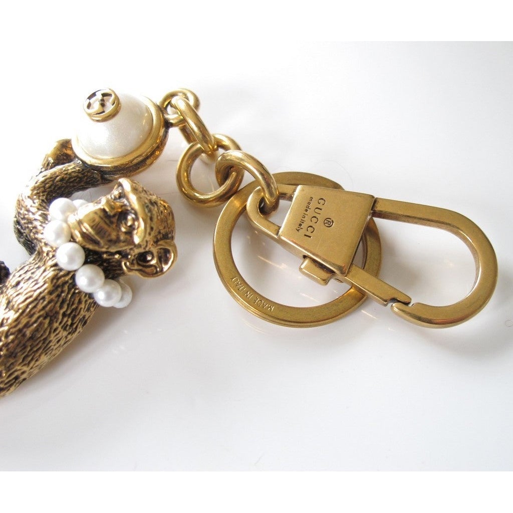 GUCCI Carved Brass & Pearls Monkey KeyRing, Bag Charm - poupishop