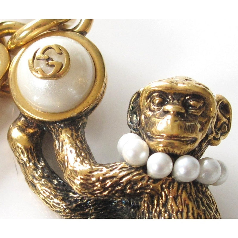 GUCCI Carved Brass & Pearls Monkey KeyRing, Bag Charm - poupishop