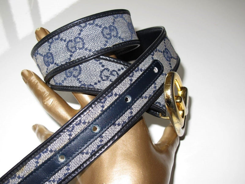 GUCCI Vintage Monogram Canvas & Leather Logo Belt | poupishop display picture 1