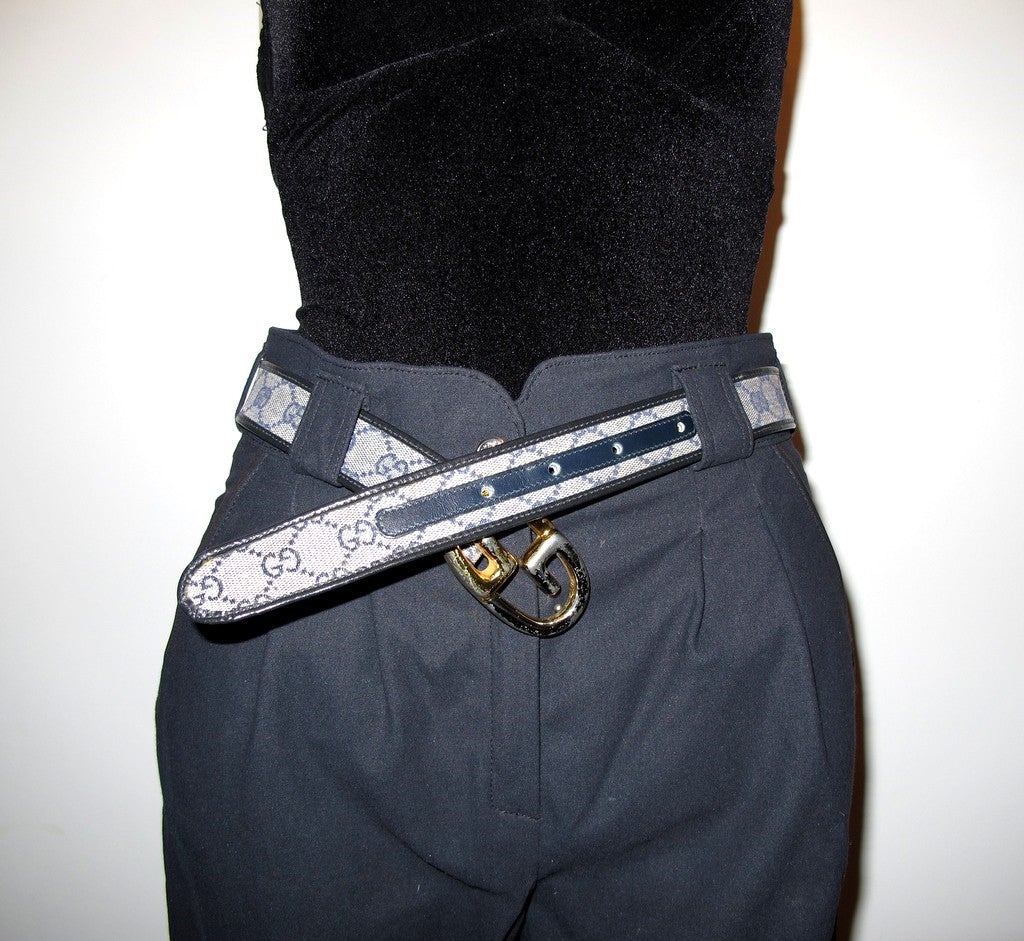 GUCCI Vintage Monogram Canvas & Leather Logo Belt - poupishop