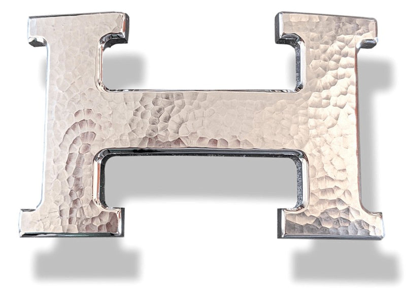 Herme Plated Silver H MARTELEE Hammered Buckle H 32mm, New in pochette and white Box! - poupishop
