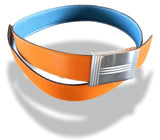 Hermes [1] 2004 Orange Box/Jeans Blue Togo Reversible Leather Strap Belt 32 MM Sz75, NIB! - poupishop