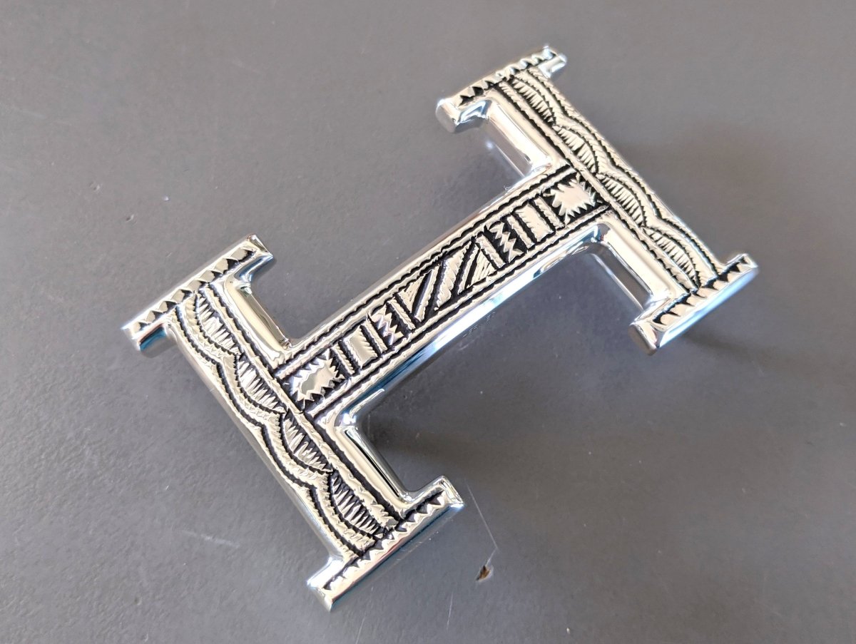 Hermes [10] AG Sterling Silver 925 TOUAREG H Belt Buckle H 32 mm, BNIB! - poupishop