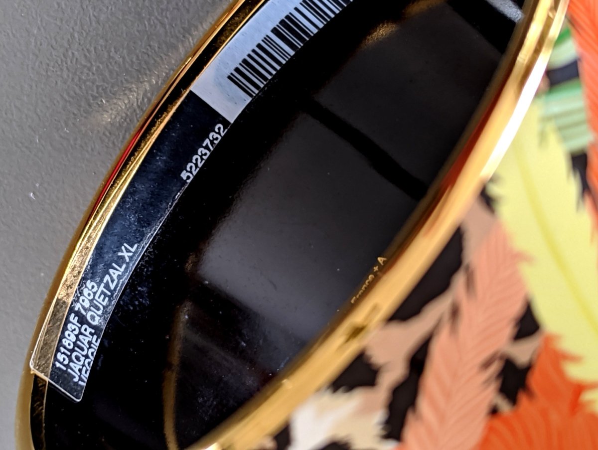 Hermes [100] Noir/Green/Rose/Gold JAGUAR QUEZAL XL Wide Printed Enamel Bangle Bracelet Sz65, BNIB! - poupishop