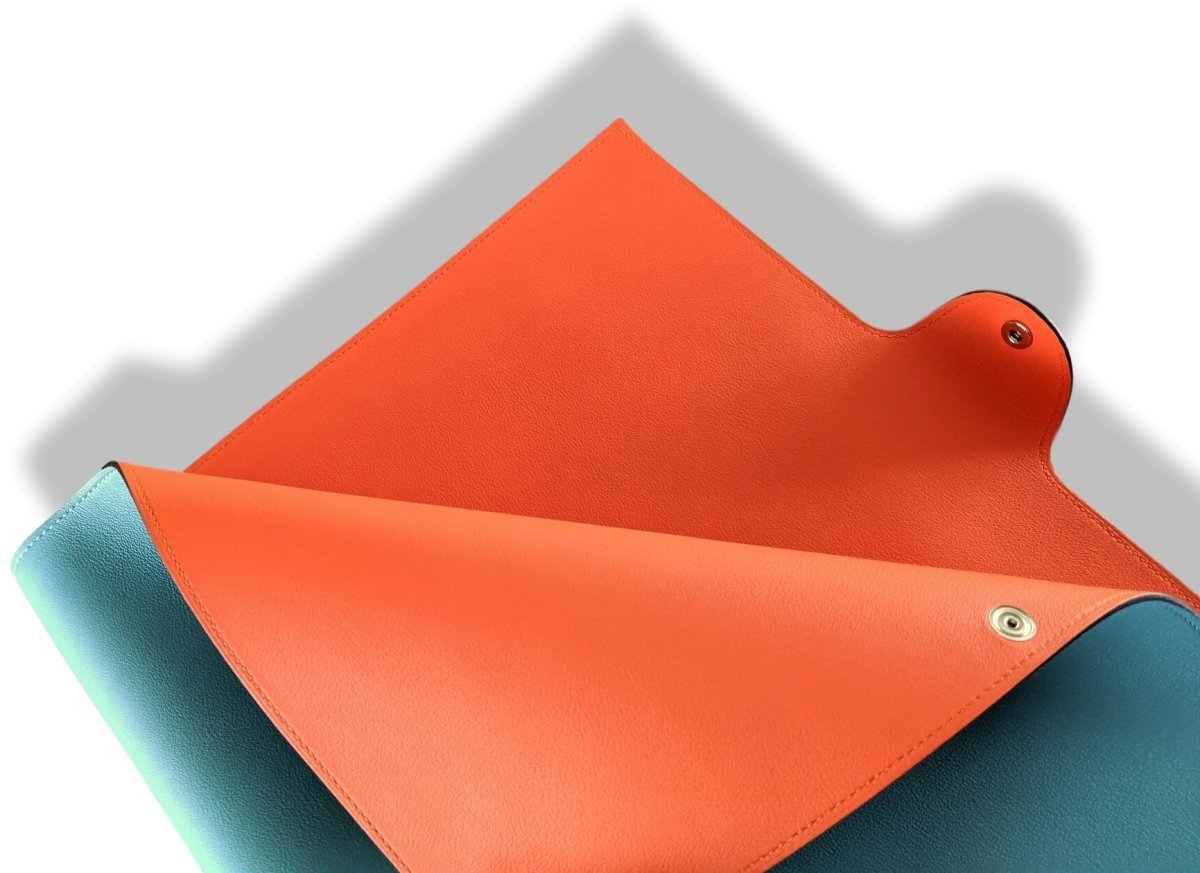 Hermes [101] Bleu Saint Cyr/Orange Poppy Swift Calfskin ULYSSE GM NoteBook Cover, NWTIB! - poupishop