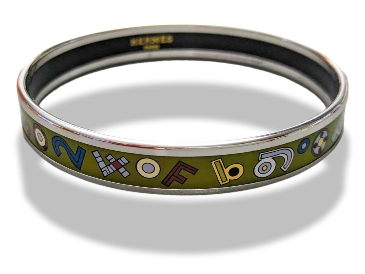 Hermes [102] Olive Green Enamel TOHU BOHU PHW Bangle Bracelet Sz 065, BNIB! - poupishop