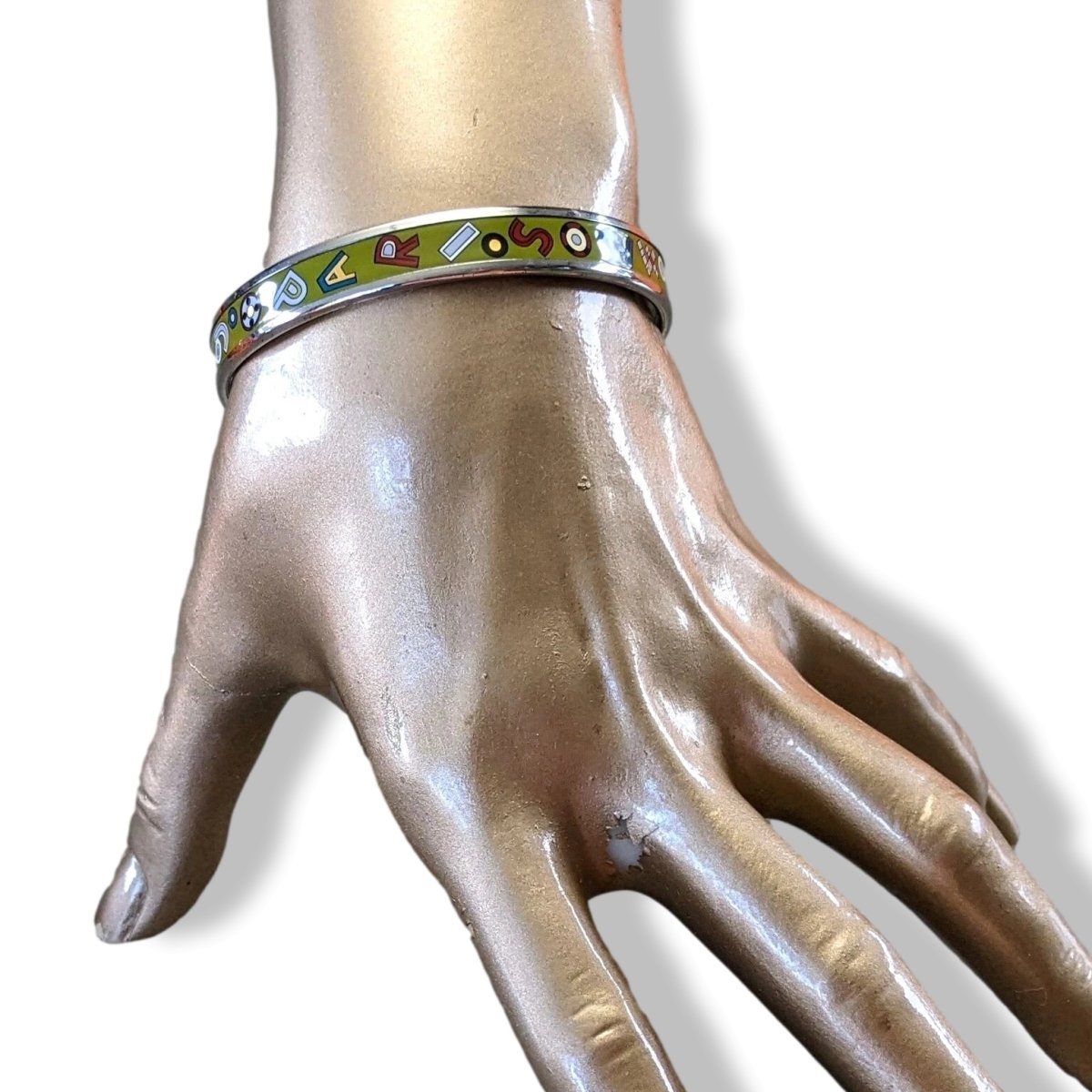 Hermes [102] Olive Green Enamel TOHU BOHU PHW Bangle Bracelet Sz 065, BNIB! - poupishop