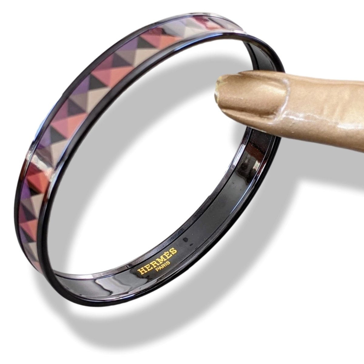 Hermes [103] 09- Surteint Enamel CLOUS EN TROMPE L'OEIL PVD Narrow Bangle Bracelet Sz 070, BNIB! - poupishop