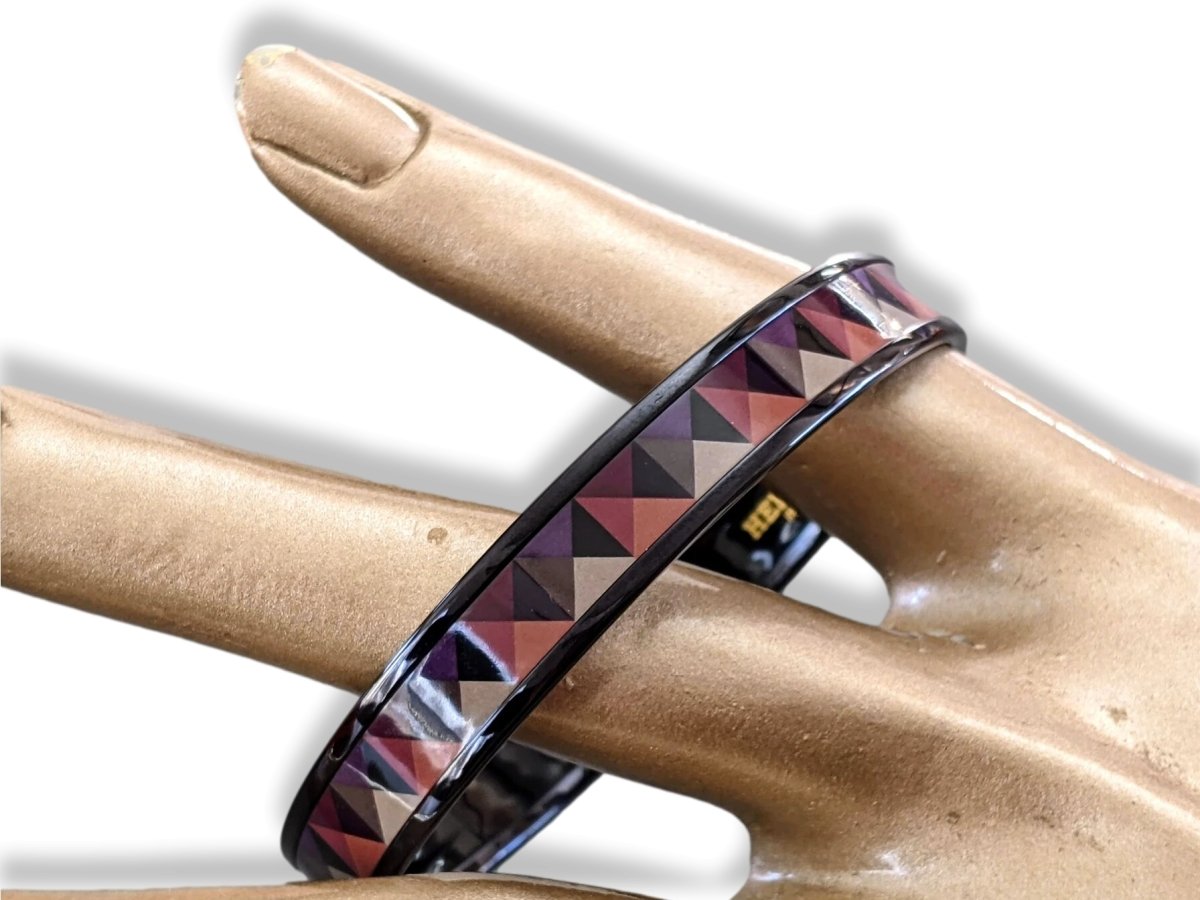 Hermes [103] 09- Surteint Enamel CLOUS EN TROMPE L'OEIL PVD Narrow Bangle Bracelet Sz 070, BNIB! - poupishop