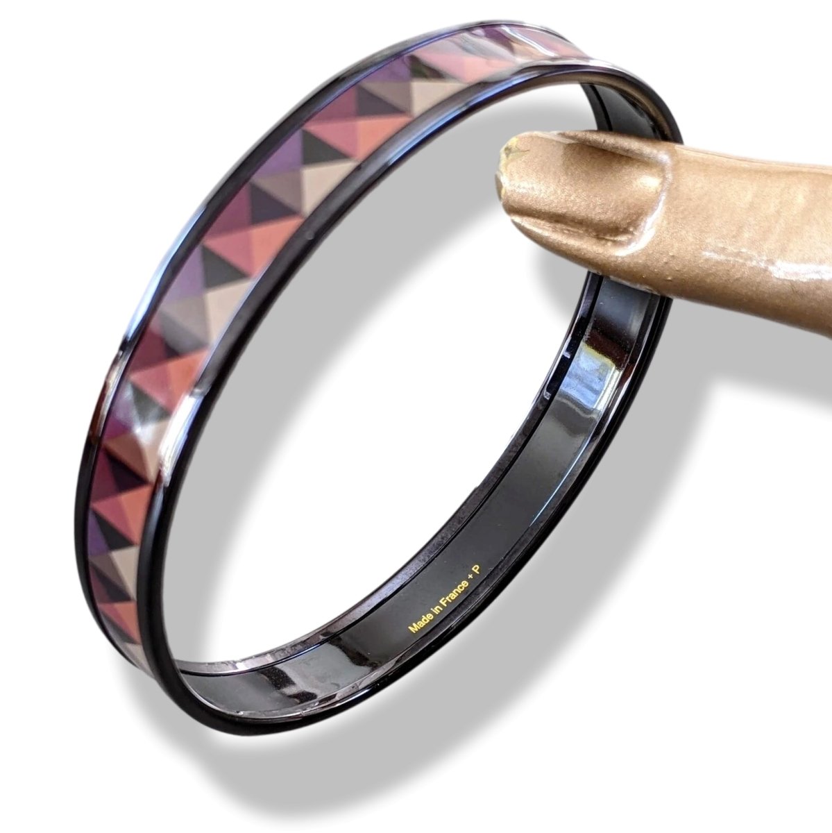 Hermes [103] 09- Surteint Enamel CLOUS EN TROMPE L'OEIL PVD Narrow Bangle Bracelet Sz 070, BNIB! - poupishop