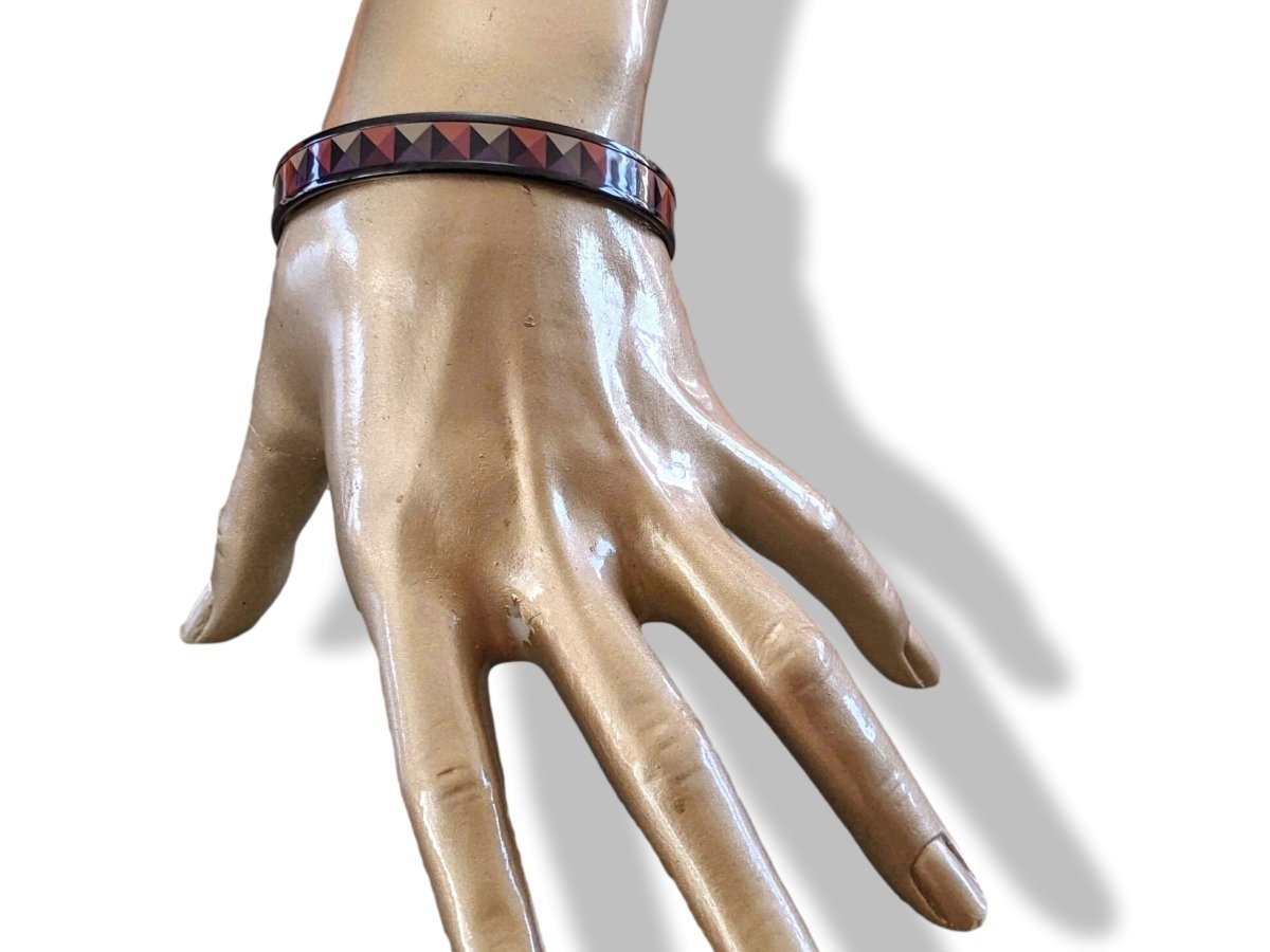 Hermes [103] 09- Surteint Enamel CLOUS EN TROMPE L'OEIL PVD Narrow Bangle Bracelet Sz 070, BNIB! - poupishop