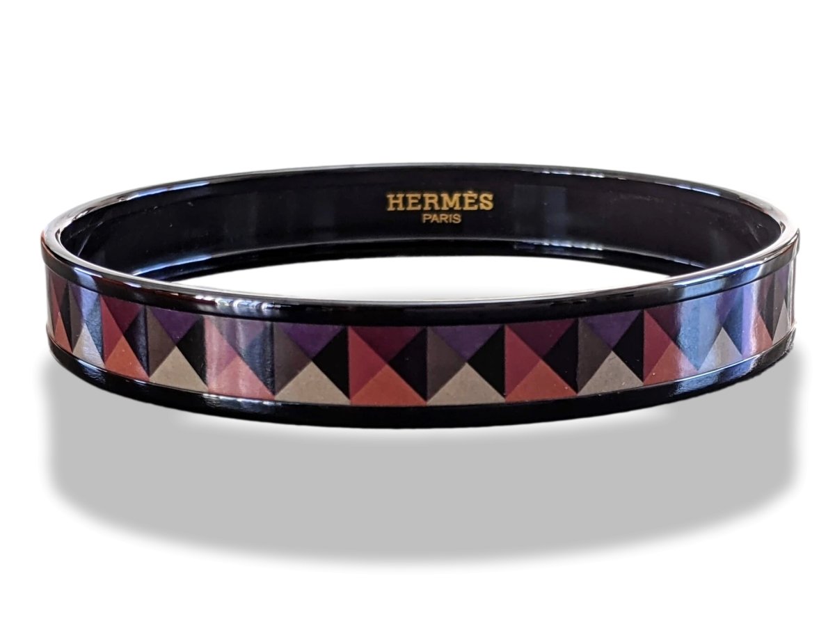 Hermes [103] 09- Surteint Enamel CLOUS EN TROMPE L'OEIL PVD Narrow Bangle Bracelet Sz 070, BNIB! - poupishop