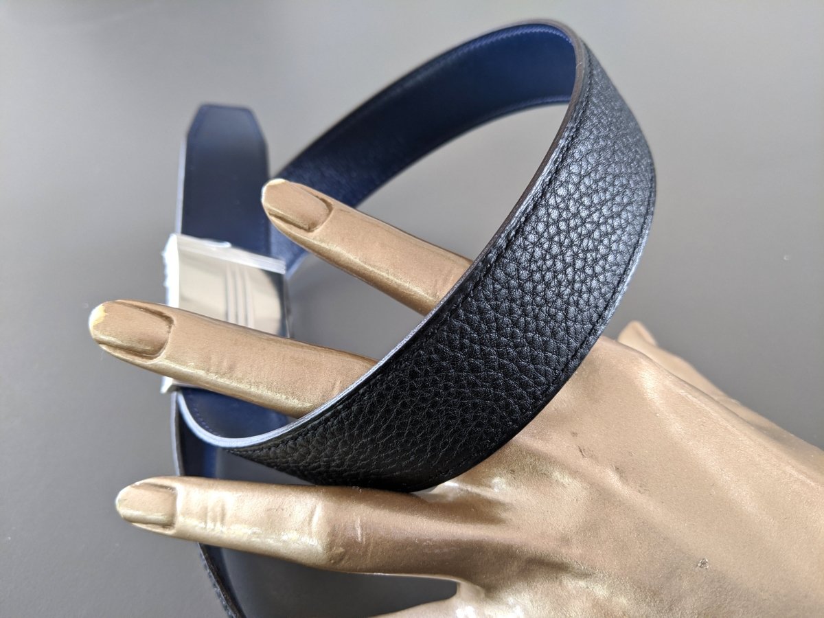 Hermes [103] 2018 Navy Box/Black Togo Reversible Leather Strap Belt 32 MM Sz 95, NIB! - poupishop