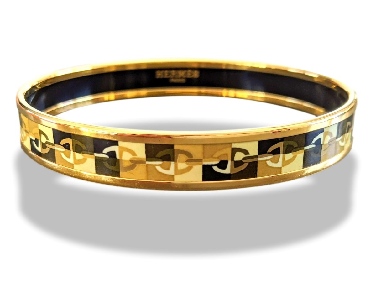 Hermes [104] 18- Or Enamel OPTIQUE CHAINE D'ANCRE GHW Narrow Bangle Bracelet Sz 070, BNIB! - poupishop