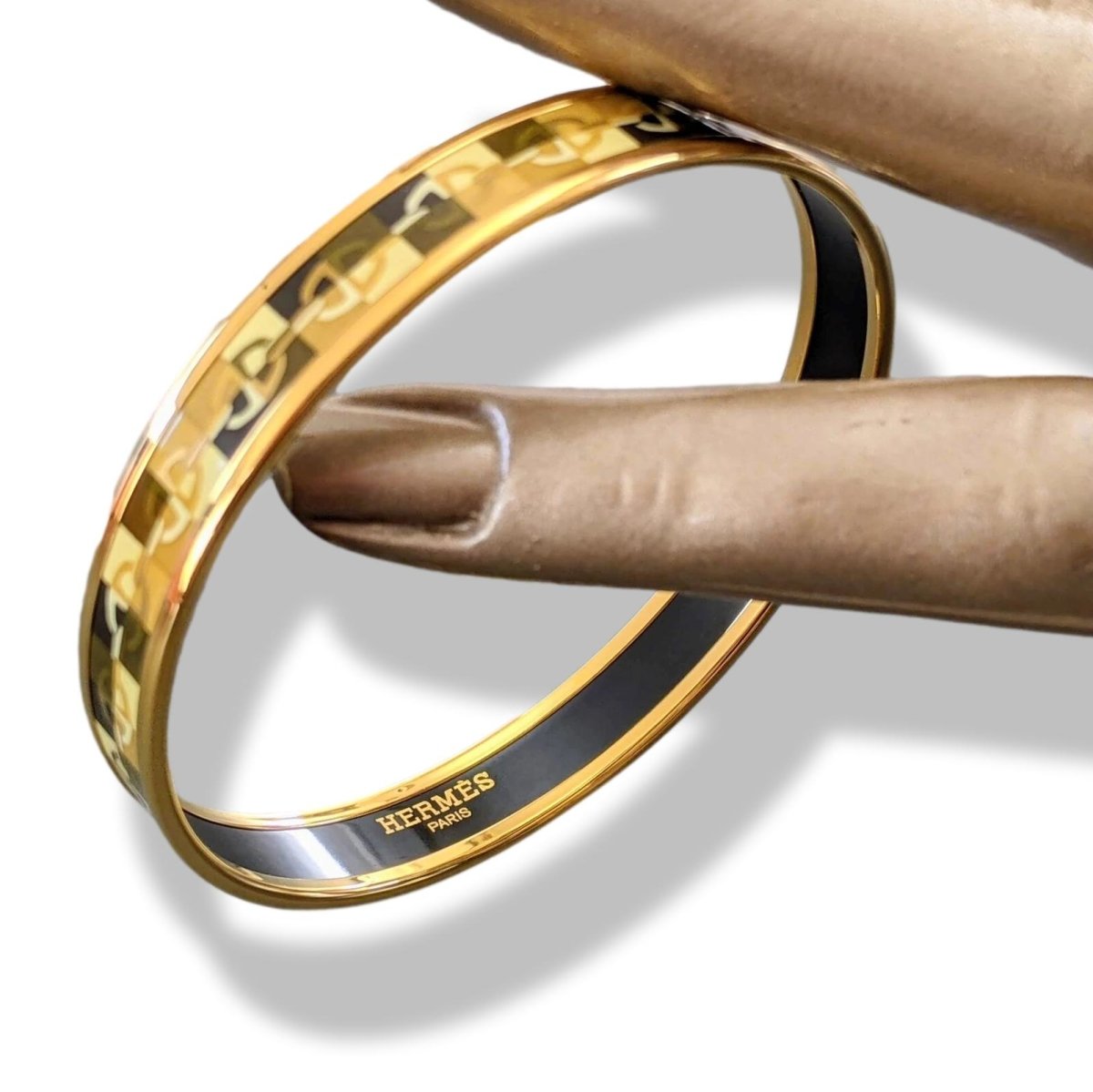 Hermes [104] 18- Or Enamel OPTIQUE CHAINE D'ANCRE GHW Narrow Bangle Bracelet Sz 070, BNIB! - poupishop