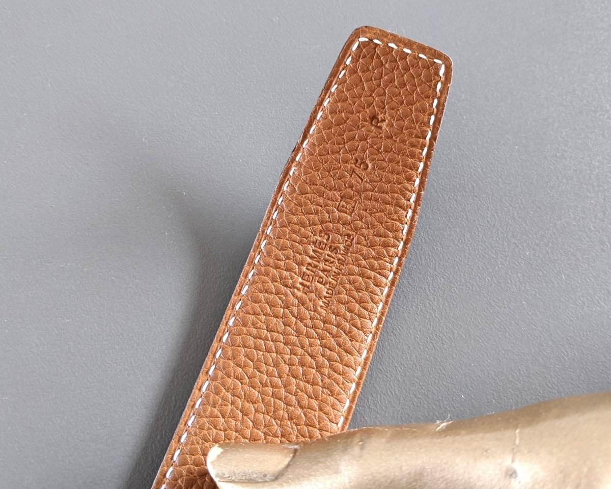 Hermes [104] 2004 Black/ Gold Box Togo Reversible Leather Strap Belt 32 MM Sz 75, NIB! - poupishop
