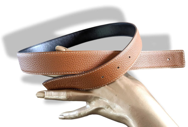 Hermes [104] 2004 Black/ Gold Box Togo Reversible Leather Strap Belt 32 MM Sz 75, NIB! - poupishop