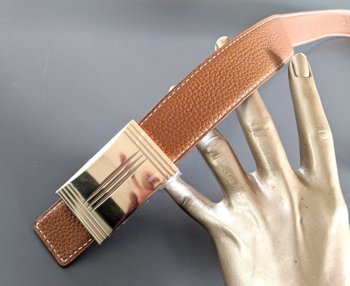 Hermes [104] 2004 Black/ Gold Box Togo Reversible Leather Strap Belt 32 MM Sz 75, NIB! - poupishop
