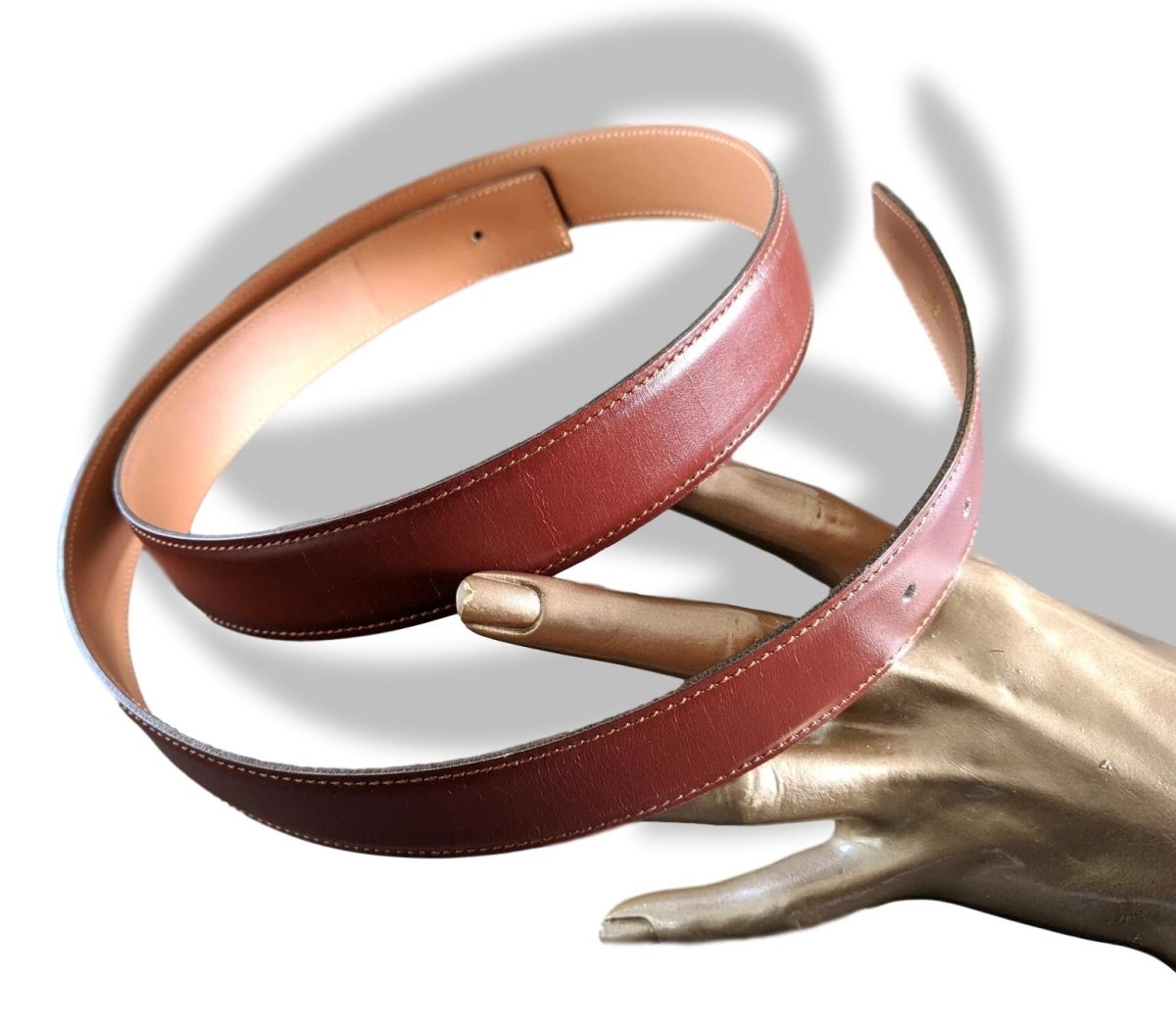 Hermes [105] 1995 Burgundy Box/Natural Box Reversible Leather Strap Belt 32 MM Sz 105, NIB! - poupishop