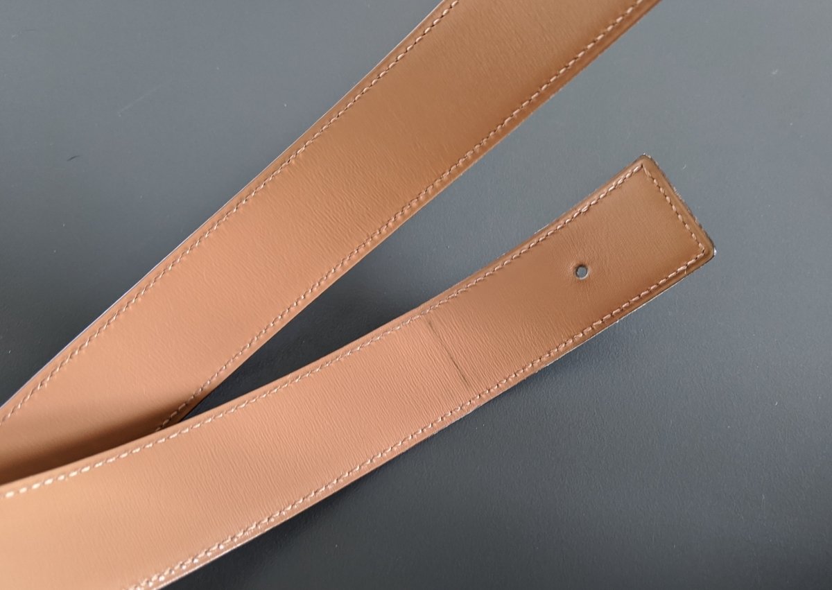 Hermes [105] 1995 Burgundy Box/Natural Box Reversible Leather Strap Belt 32 MM Sz 105, NIB! - poupishop