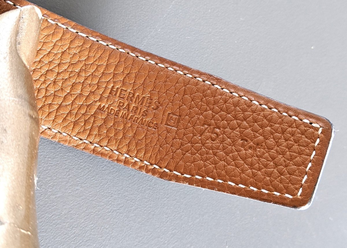 Hermes [106] 2004 Black Box/Gold Togo Reversible Leather Strap Belt 32 MM Sz 75, NIB! - poupishop