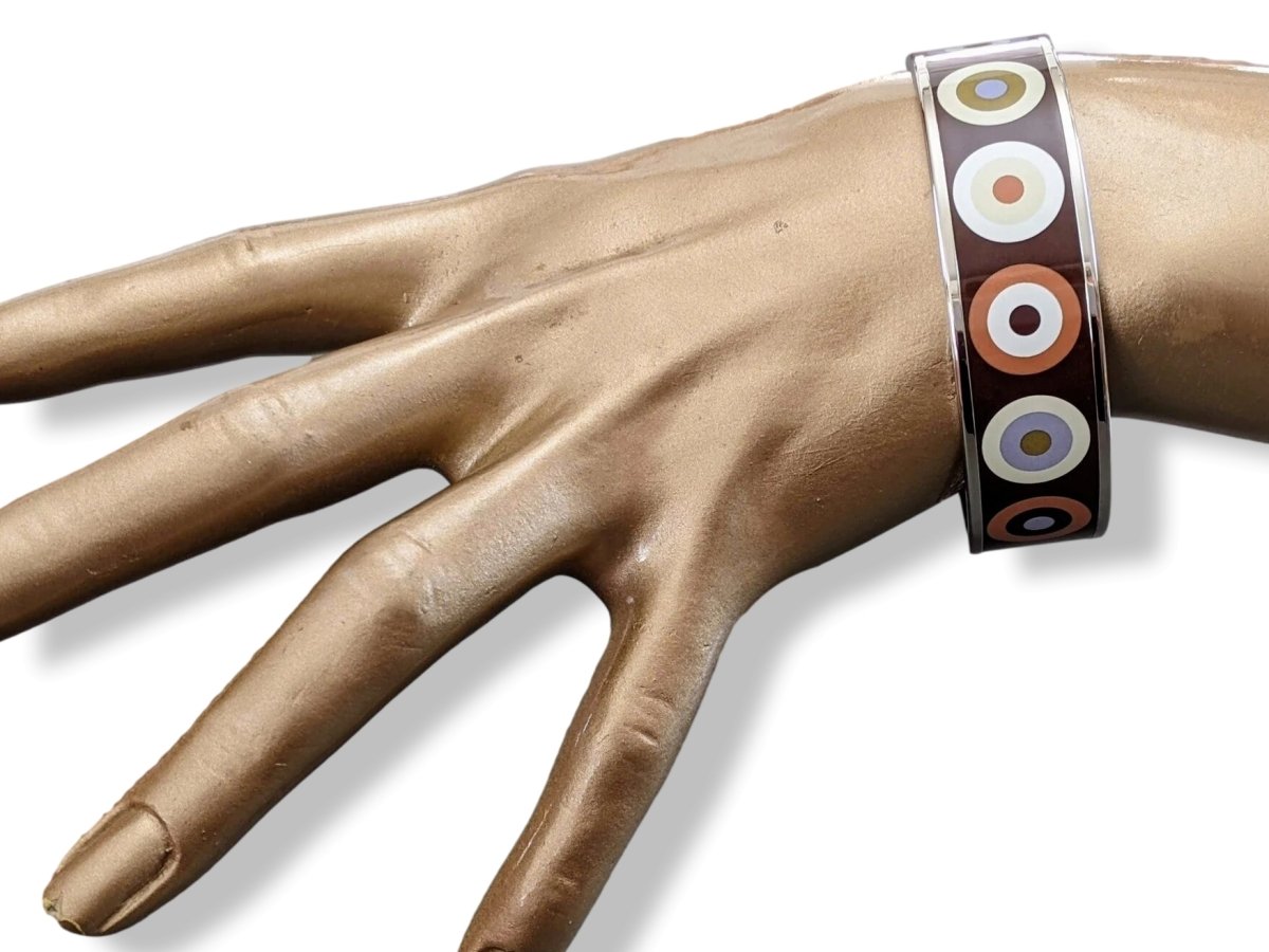 Hermes [106] Col.11 Enamel DANCING CIRCLES PHW Wide Bangle Bracelet Sz70, BNIB! - poupishop