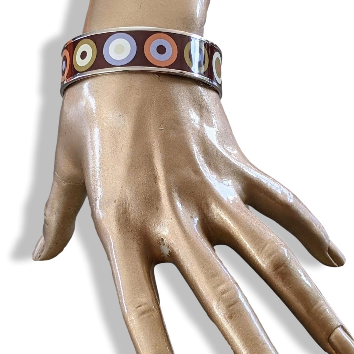Hermes [106] Col.11 Enamel DANCING CIRCLES PHW Wide Bangle Bracelet Sz70, BNIB! - poupishop