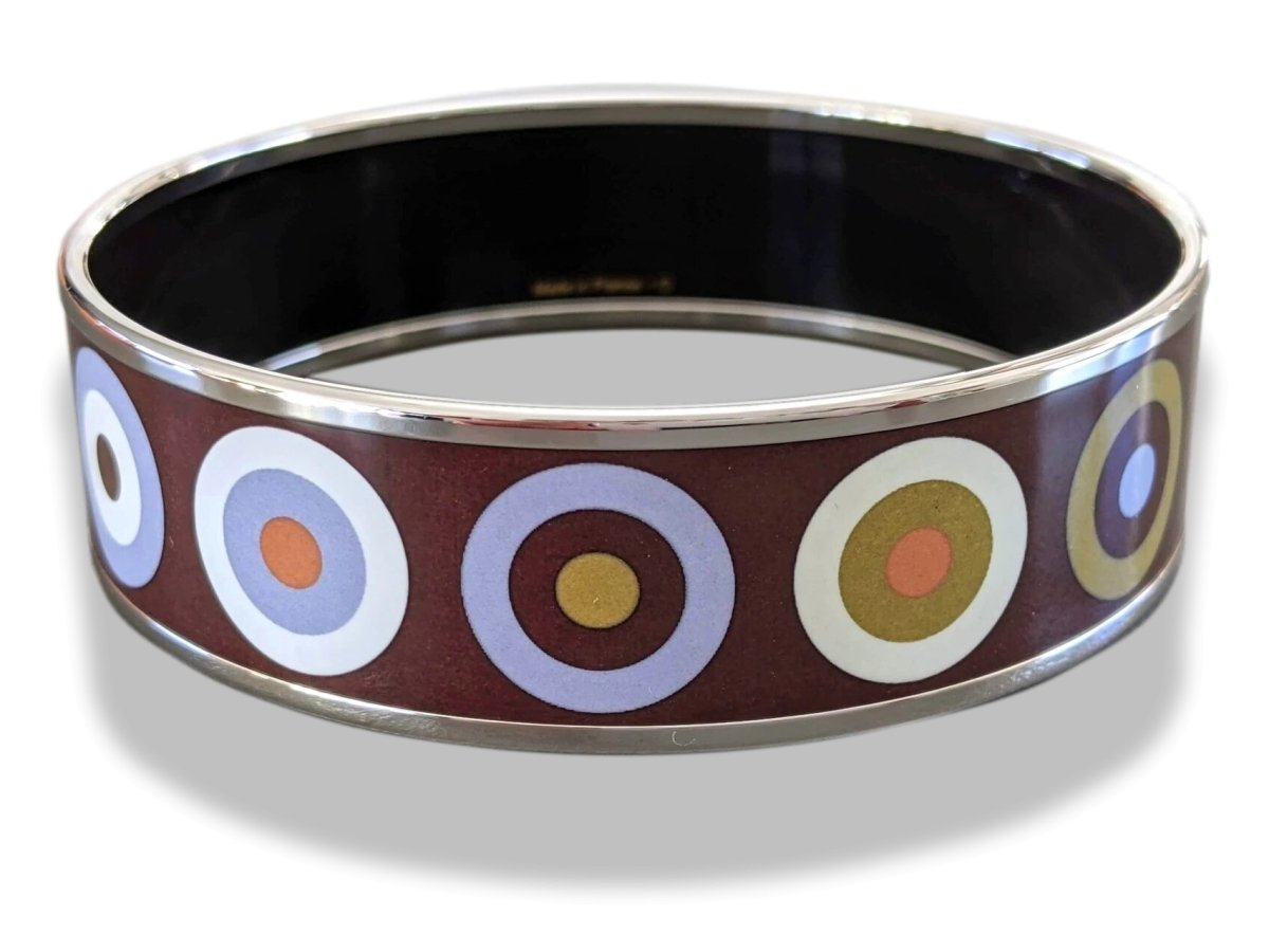 Hermes [106] Col.11 Enamel DANCING CIRCLES PHW Wide Bangle Bracelet Sz70, BNIB! - poupishop
