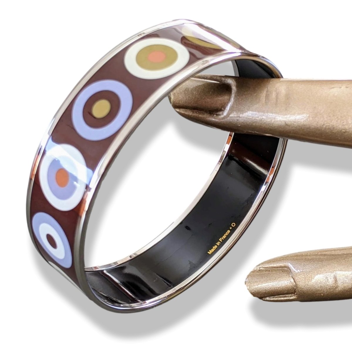Hermes [106] Col.11 Enamel DANCING CIRCLES PHW Wide Bangle Bracelet Sz70, BNIB! - poupishop