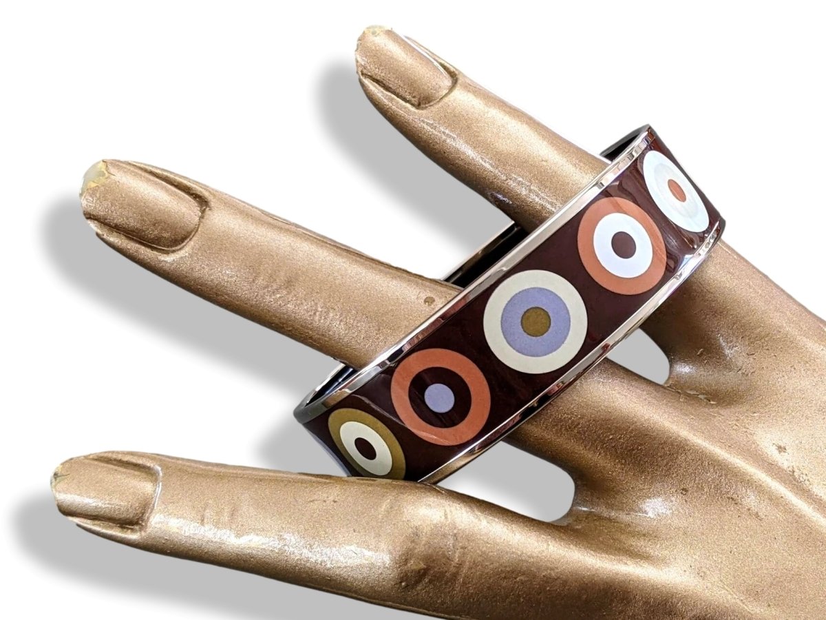 Hermes [106] Col.11 Enamel DANCING CIRCLES PHW Wide Bangle Bracelet Sz70, BNIB! - poupishop