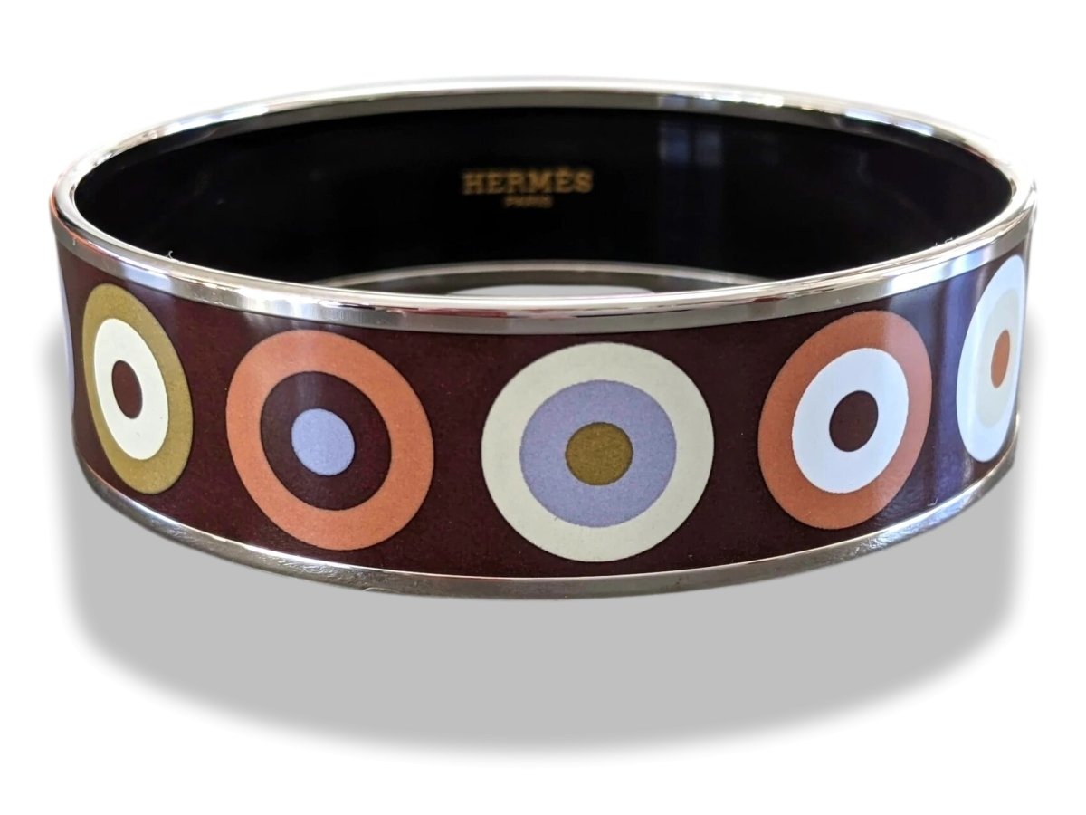 Hermes [106] Col.11 Enamel DANCING CIRCLES PHW Wide Bangle Bracelet Sz70, BNIB! - poupishop