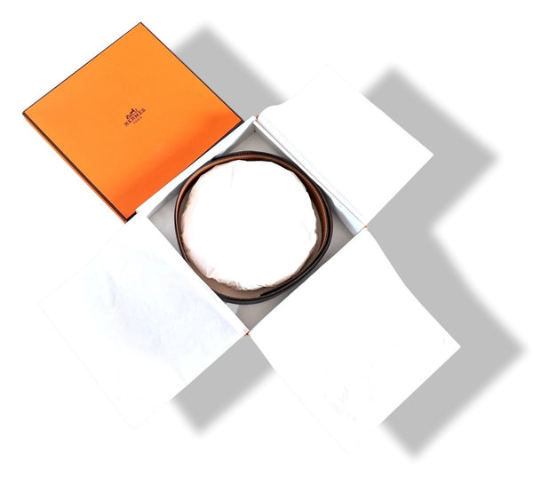 Hermes [107] 1960s Gold Epsom/Safran Swift Reversible Leather Strap Belt 32 MM Sz 80, NIB! - poupishop