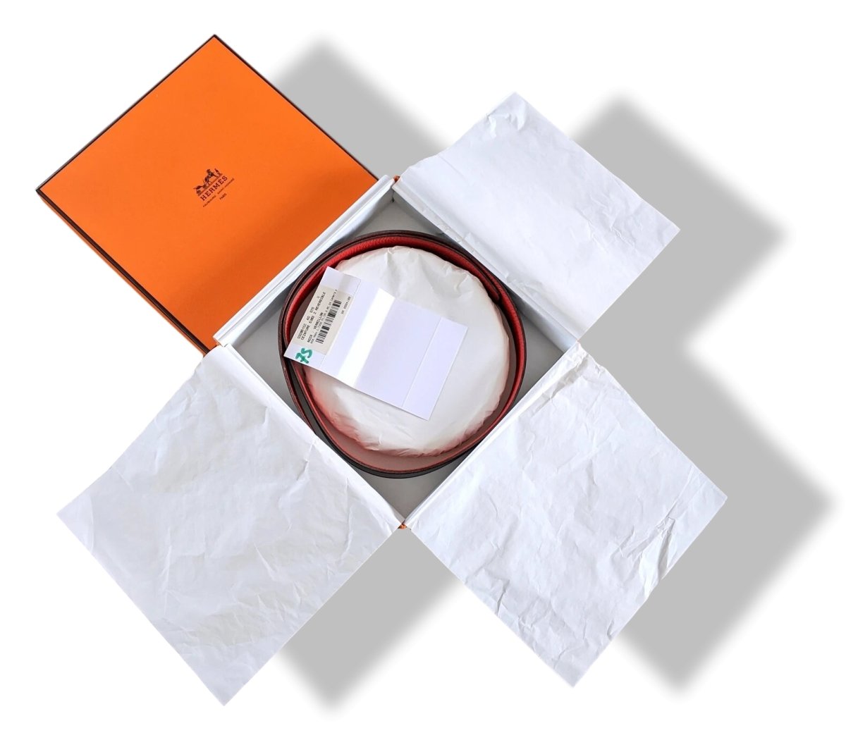 Hermes [108] 2004 Black Box/Vermillon Togo Reversible Leather Strap Belt 32 MM Sz75, NIB! - poupishop