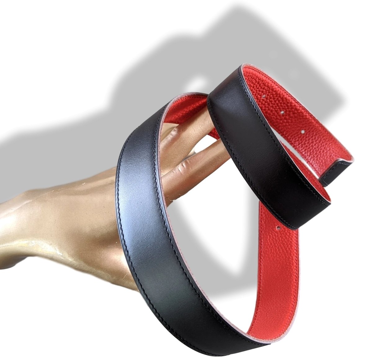 Hermes [108] 2004 Black Box/Vermillon Togo Reversible Leather Strap Belt 32 MM Sz75, NIB! - poupishop