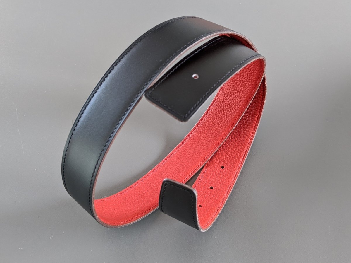 Hermes [108] 2004 Black Box/Vermillon Togo Reversible Leather Strap Belt 32 MM Sz75, NIB! - poupishop