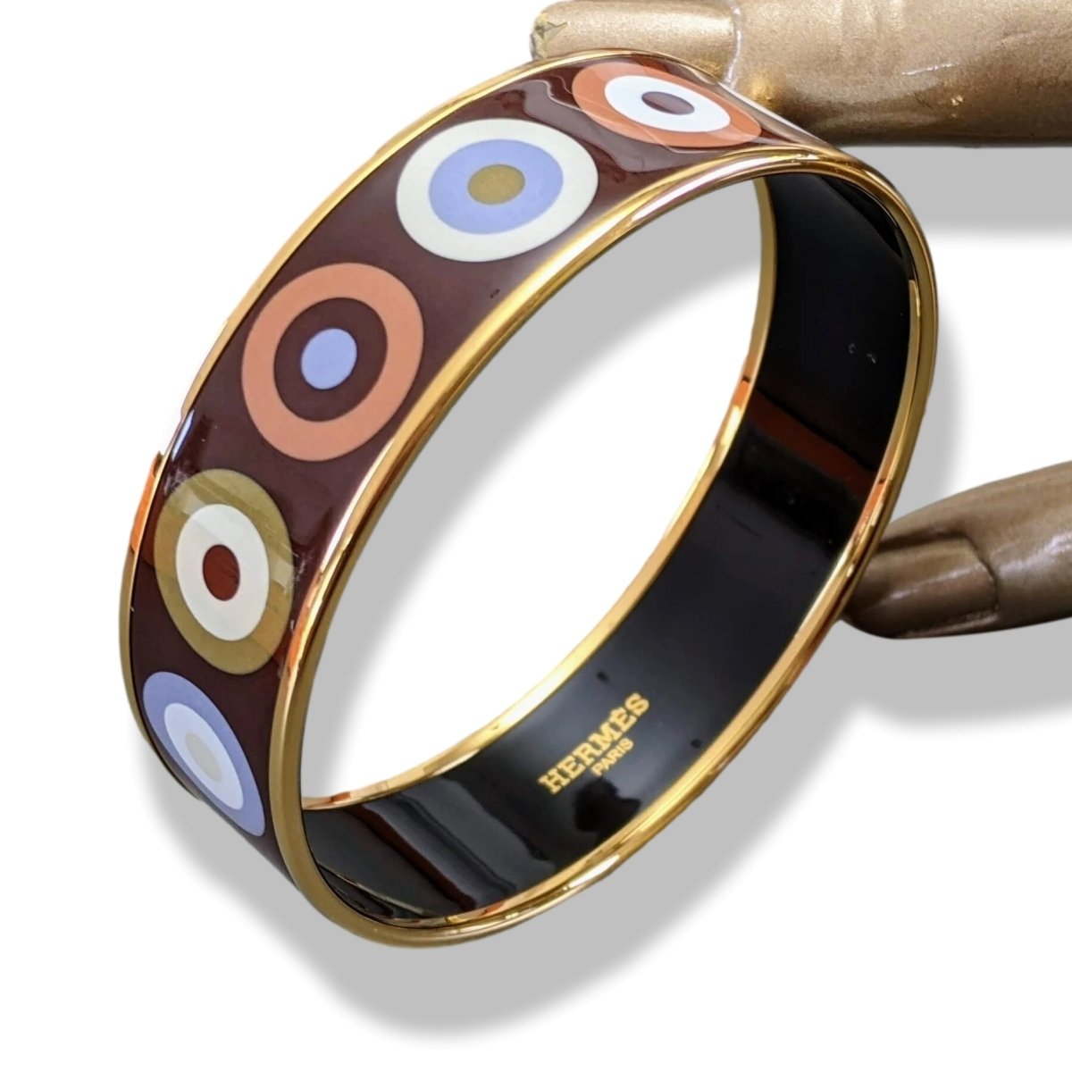 Hermes [108] Col.11 Enamel DANCING CIRCLES GHW Wide Bangle Bracelet Sz65, BNIB! - poupishop