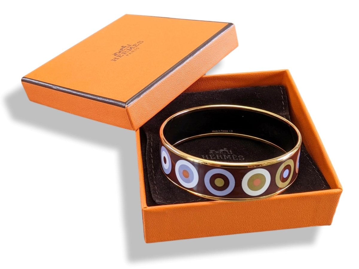 Hermes [108] Col.11 Enamel DANCING CIRCLES GHW Wide Bangle Bracelet Sz65, BNIB! - poupishop