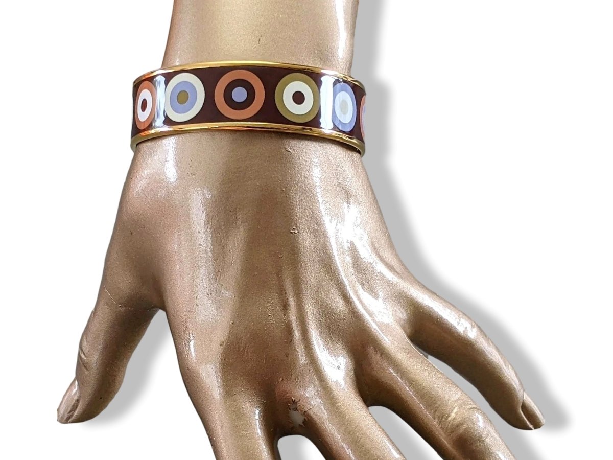 Hermes [108] Col.11 Enamel DANCING CIRCLES GHW Wide Bangle Bracelet Sz65, BNIB! - poupishop