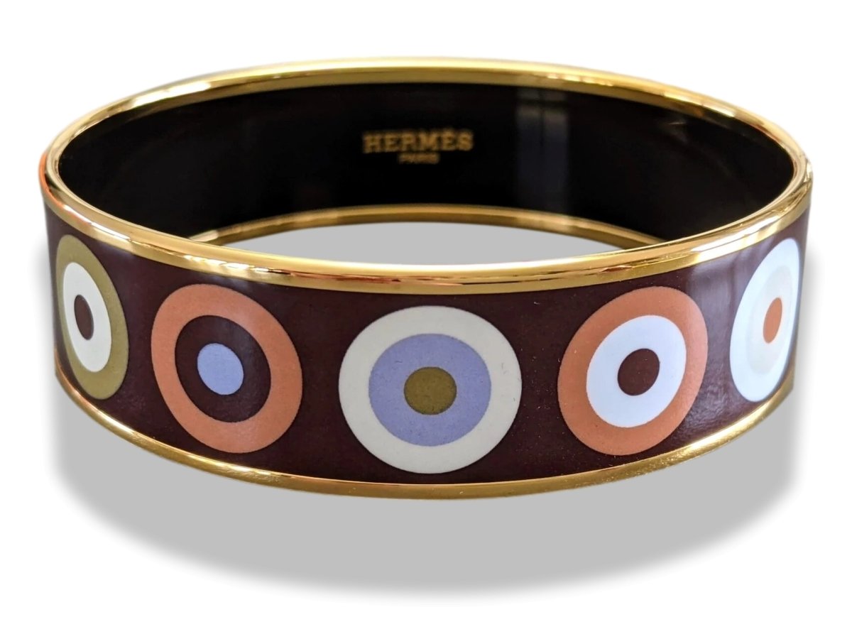 Hermes [108] Col.11 Enamel DANCING CIRCLES GHW Wide Bangle Bracelet Sz65, BNIB! - poupishop