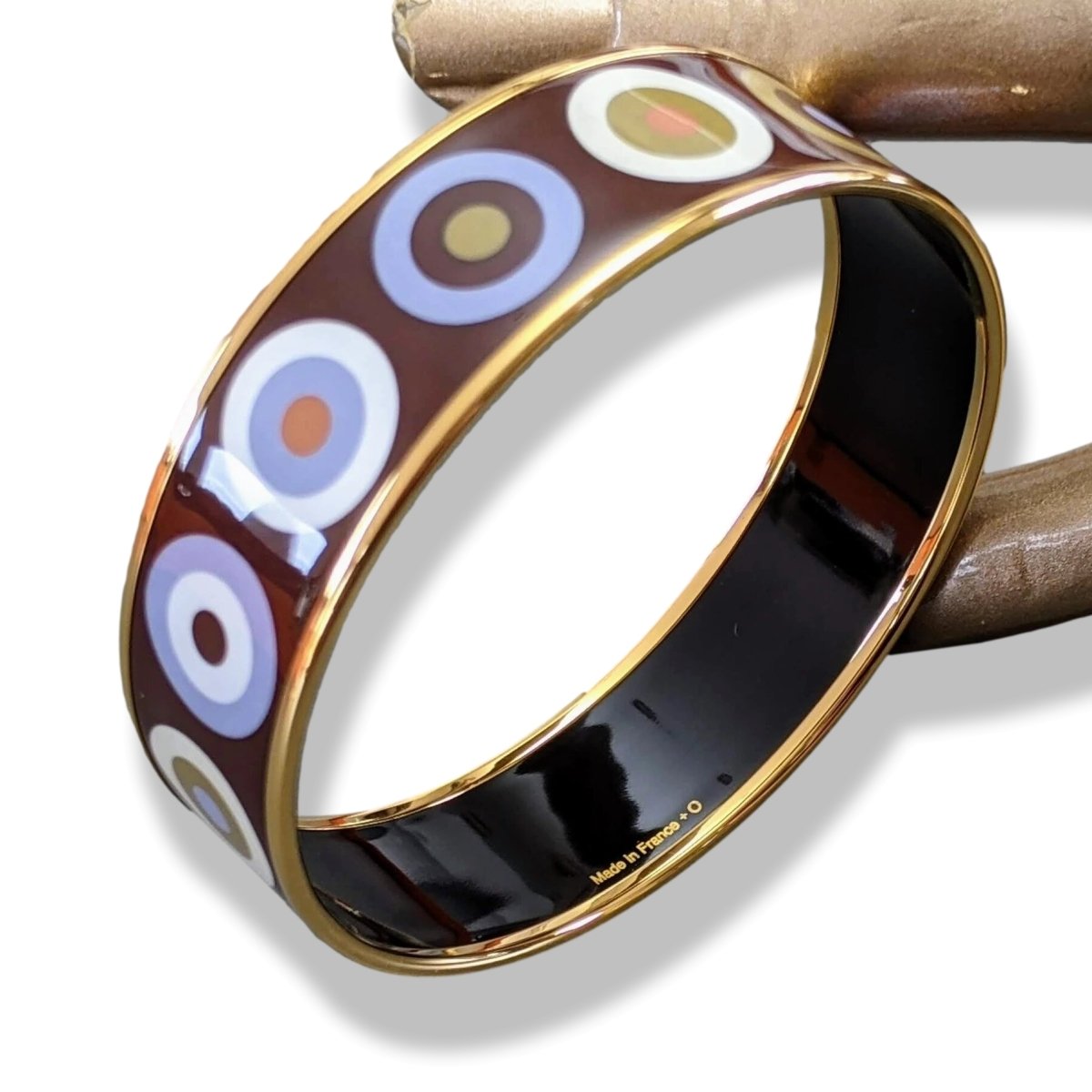 Hermes [108] Col.11 Enamel DANCING CIRCLES GHW Wide Bangle Bracelet Sz65, BNIB! - poupishop