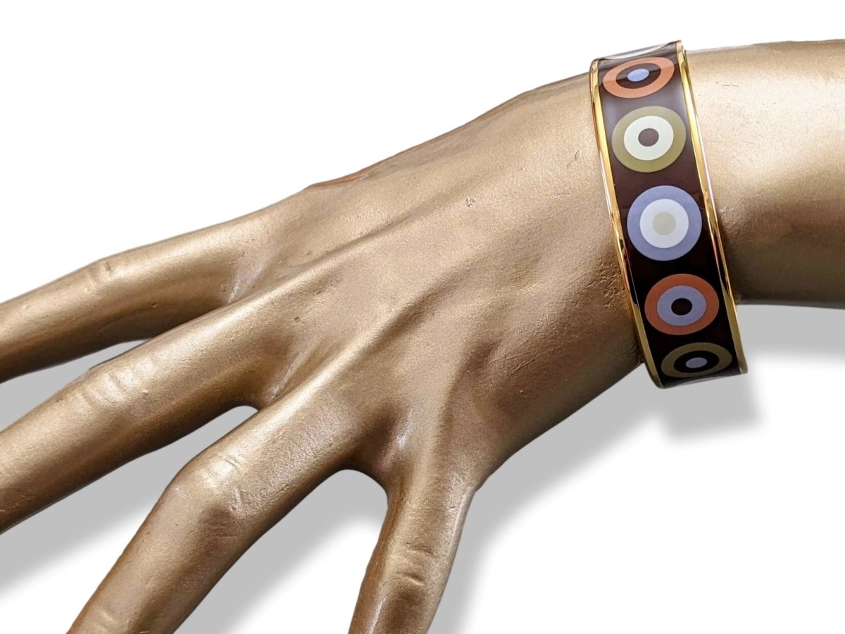 Hermes [108] Col.11 Enamel DANCING CIRCLES GHW Wide Bangle Bracelet Sz65, BNIB! - poupishop