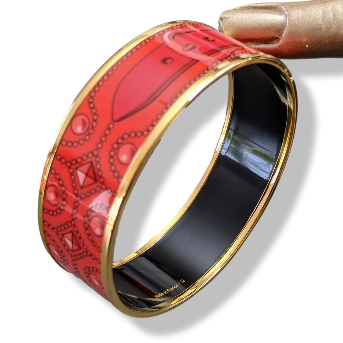 Hermes [109] 32 - Mono Rouge Enamel COLLIERS DE CHIEN GHW Wide Bangle Bracelet Sz65, BNIB! - poupishop