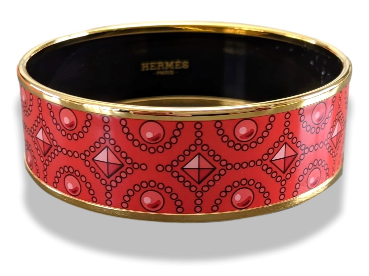 Hermes [109] 32 - Mono Rouge Enamel COLLIERS DE CHIEN GHW Wide Bangle Bracelet Sz65, BNIB! - poupishop