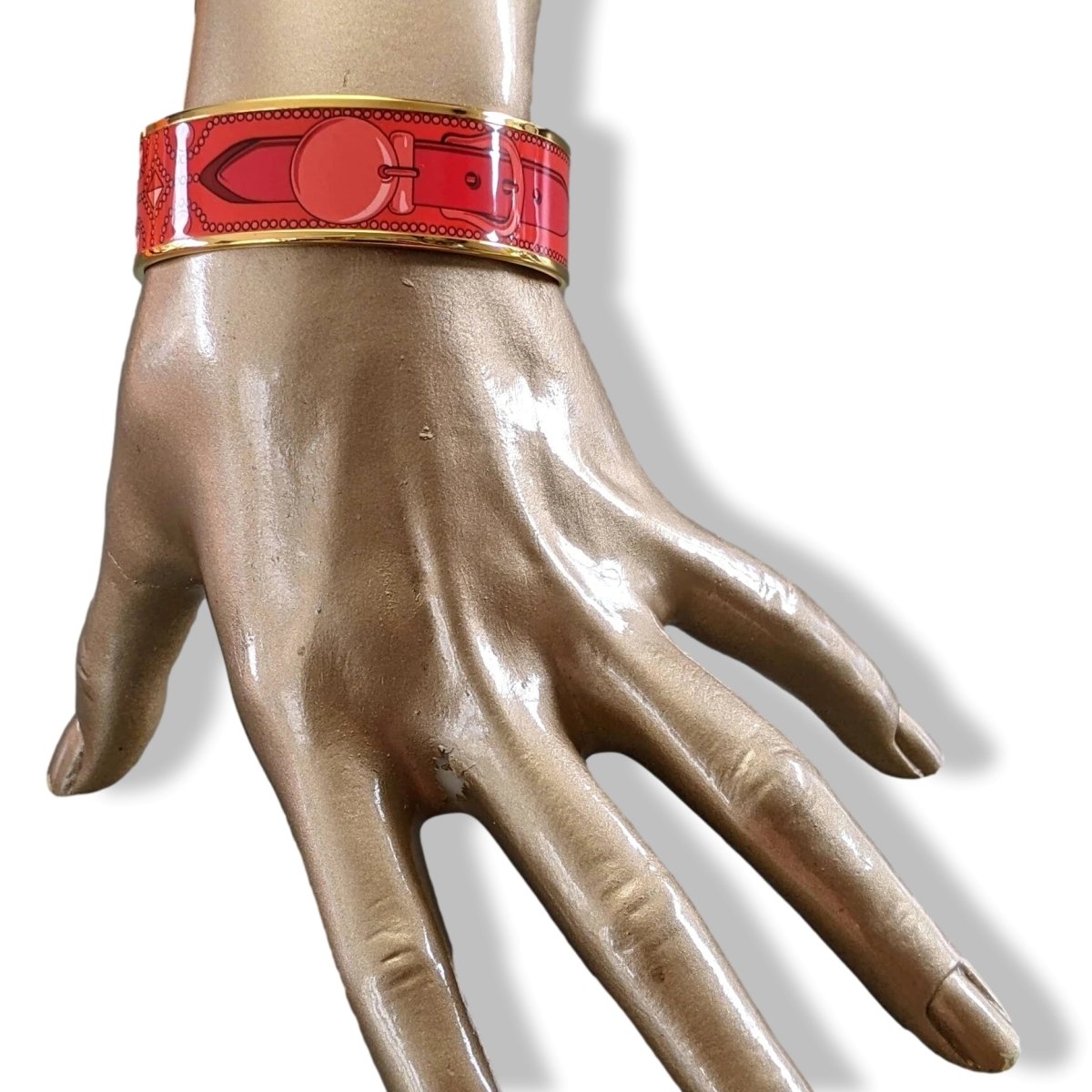 Hermes [109] 32 - Mono Rouge Enamel COLLIERS DE CHIEN GHW Wide Bangle Bracelet Sz65, BNIB! - poupishop