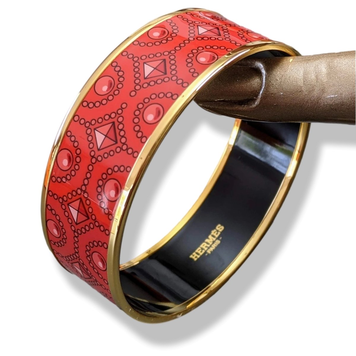 Hermes [109] 32 - Mono Rouge Enamel COLLIERS DE CHIEN GHW Wide Bangle Bracelet Sz65, BNIB! - poupishop