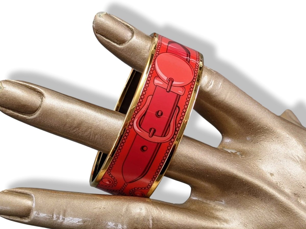 Hermes [109] 32 - Mono Rouge Enamel COLLIERS DE CHIEN GHW Wide Bangle Bracelet Sz65, BNIB! - poupishop