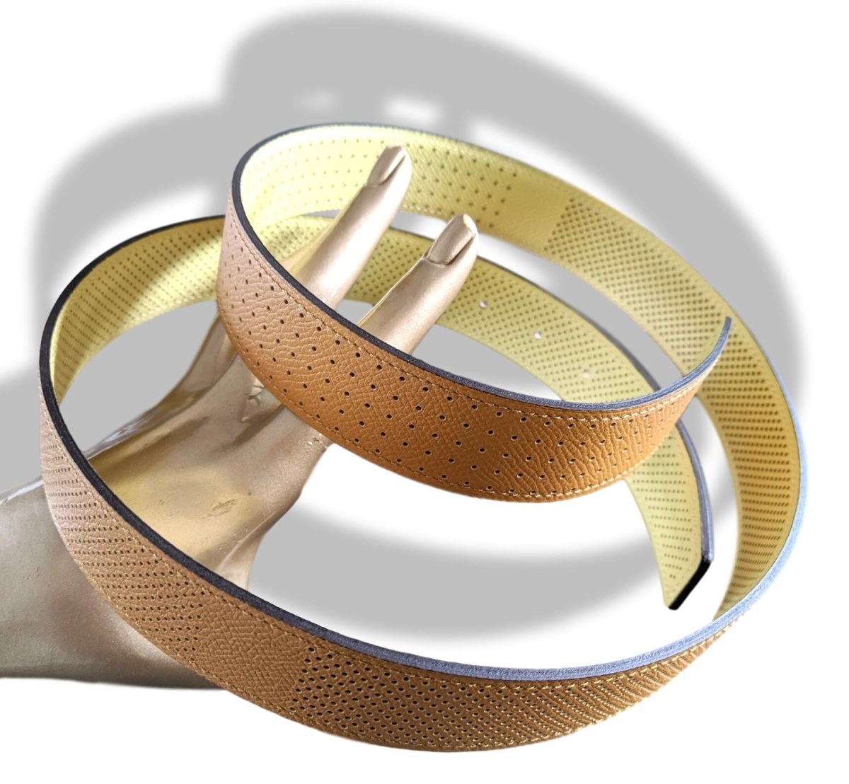 Hermes [110] Caramel/Poussin Perforated Epsom KADENCE Reversible Leather Strap Belt 32 MM Sz 100, NIB! - poupishop