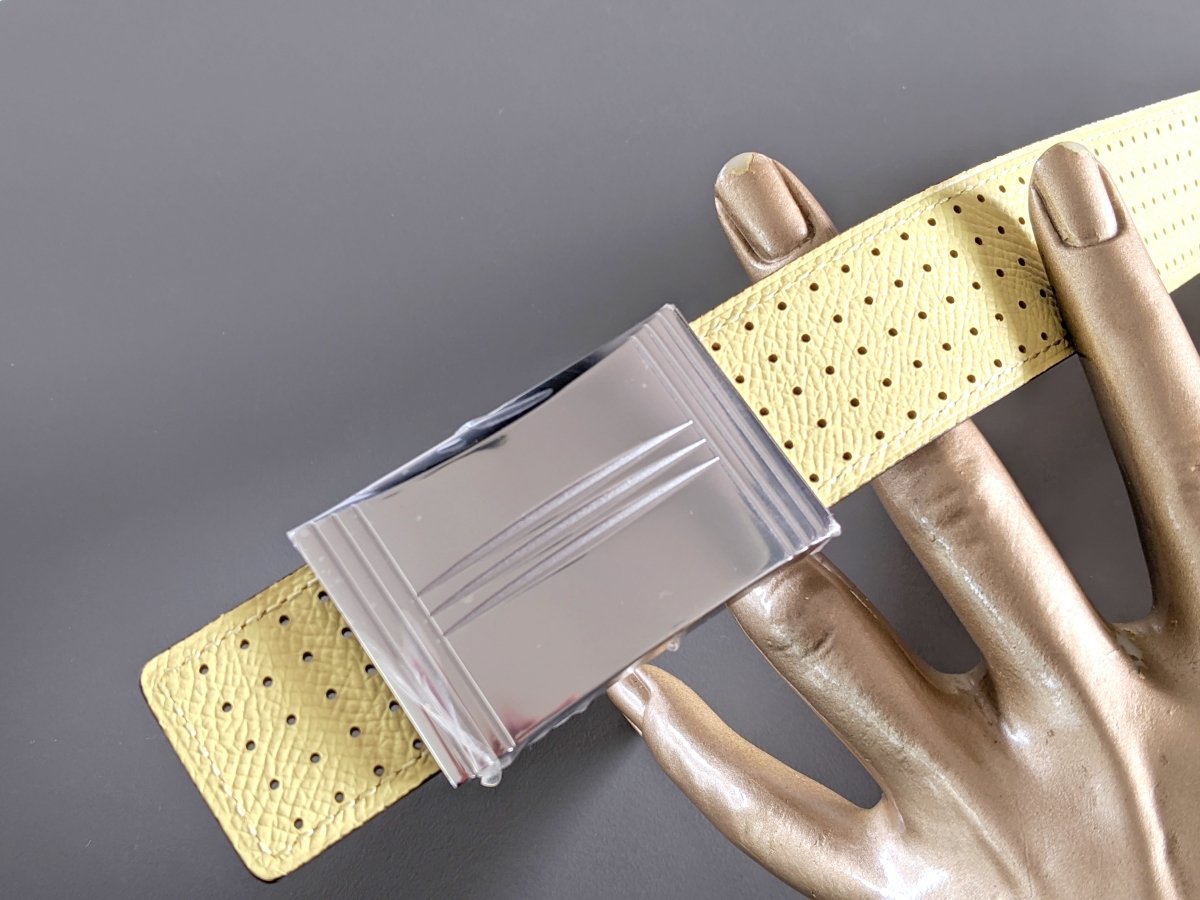 Hermes [110] Caramel/Poussin Perforated Epsom KADENCE Reversible Leather Strap Belt 32 MM Sz 100, NIB! - poupishop