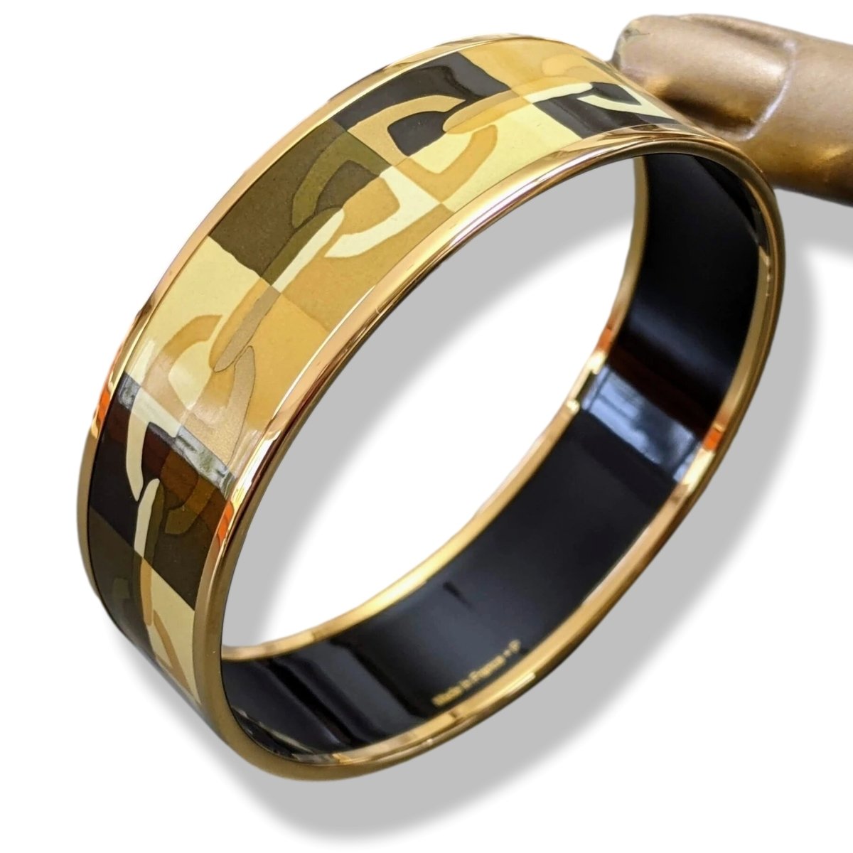 Hermes [110] Or Enamel OPTIQUE CHAINE D'ANCRE GHW Wide Bangle Bracelet Sz65, BNIB! - poupishop